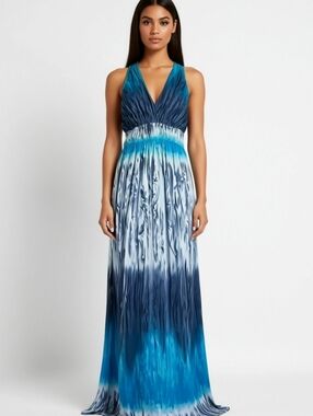 Blue Ombre V-Neck Maxi Dress